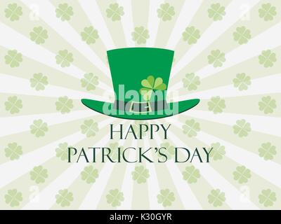 Happy St. Patrick's Day. Leprechaun Hut auf einem Hintergrund mit Strahlen. Vector Illustration Stock Vektor