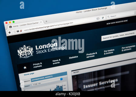 LONDON, Großbritannien - 7. August 2017: Die Homepage der offiziellen Website für die London Stock Exchange, am 7. August 2017. Stockfoto