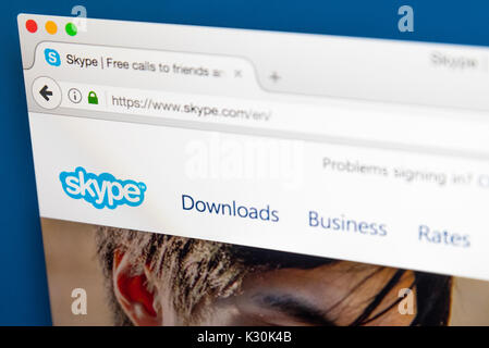 LONDON, Großbritannien - 7. August 2017: Die Homepage der offiziellen Website für Skype - der Instant Messaging-Anwendung, am 7. August 2017. Stockfoto