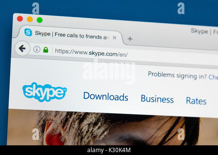 LONDON, Großbritannien - 7. August 2017: Die Homepage der offiziellen Website für Skype - der Instant Messaging-Anwendung, am 7. August 2017. Stockfoto