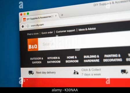 LONDON, Großbritannien - 10. AUGUST 2017: Die Homepage der offiziellen Website B&Q, die britischen Einzelhändler der Home- und Heimwerkermärkte Produkte, Am 10. August Stockfoto