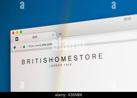 LONDON, Großbritannien - 10. AUGUST 2017: Die Homepage der offiziellen Website des British Home Stores, auch als BHS bekannt, am 10. August 2017. Stockfoto