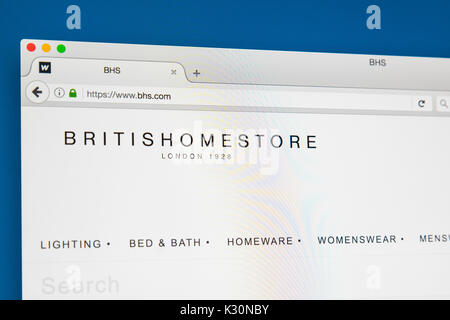 LONDON, Großbritannien - 10. AUGUST 2017: Die Homepage der offiziellen Website des British Home Stores, auch als BHS bekannt, am 10. August 2017. Stockfoto