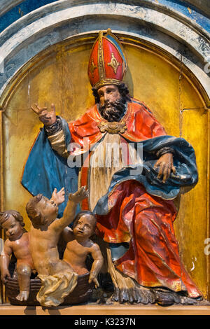 San Nicolas de Bari. Santa María del Coro Basilika Kirche im Barock Stil, Altstadt, San Sebastian, Donostia, Guipúzcoa, Baskenland, Spanien Europa Stockfoto