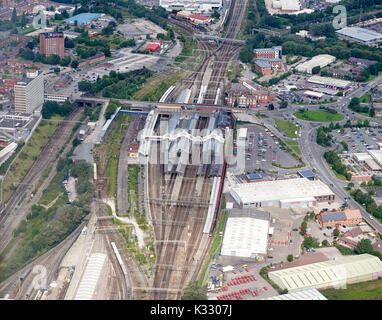 Ein Luftbild von Crewe Bahnhof, North West England, Großbritannien Stockfoto