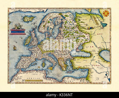 Alte Karte von Europa in ausgezeichnetem Erhaltungszustand. Von Ortelius, Theatrum Orbis Terrarum, Antwerpen, 1570 Stockfoto