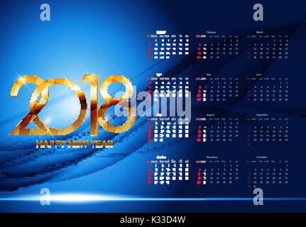 Kalender 2018. Woche beginnt ab Sonntag. Vector Illustration Stock Vektor