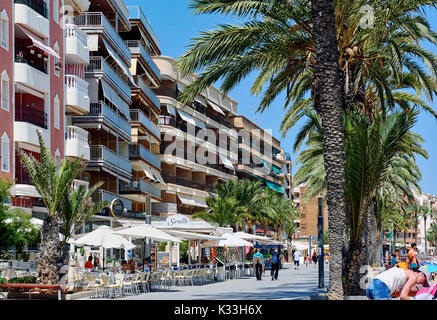 Torrevieja, Spanien - 10. Juli 2017: Promenade in der Nähe des Playa del Cura in Torrevieja Stadt im Sommer. Costa Blanca. Spanien Stockfoto