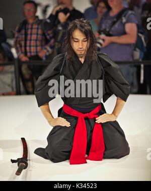 Samurai Schwert Perfomance Vorbereitung Stockfoto