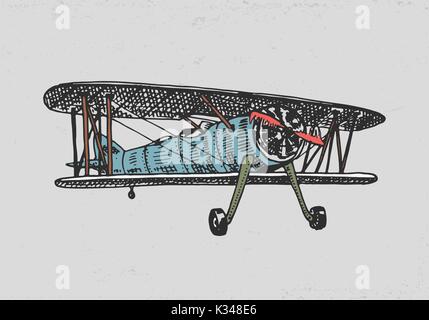 Satz von Passagier Flugzeuge Maiskolben oder Flugzeug Luftfahrt Reisen Illustration. gravierte handgezeichnete im alten Stil Sketch, Oldtimer Transport. Stock Vektor