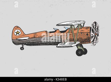 Satz von Passagier Flugzeuge Maiskolben oder Flugzeug Luftfahrt Reisen Illustration. gravierte handgezeichnete im alten Stil Sketch, Oldtimer Transport. Stock Vektor