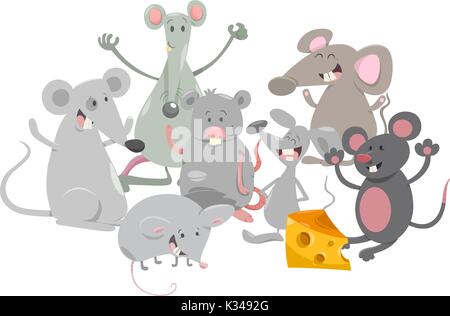 Cartoon Illustration der Glücklichen Mäusen Tier Zeichen Gruppe Stock Vektor
