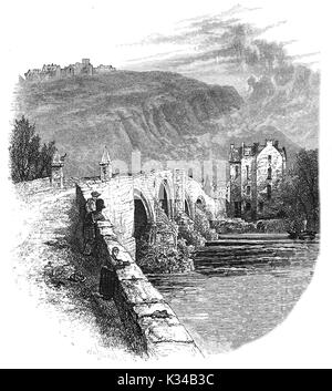 1870: Stirling Brücken in der 15. oder 16. Jahrhundert gebaut wurde, ersetzt eine Reihe von Holz Brücken ist der Ort einer Schlacht während des Ersten Krieges der schottischen Unabhängigkeit. Am 11. September 1297, die Kräfte der Andrew Moray und William Wallace besiegte die kombinierte Englisch Kräfte von John de Warenne, 6. Earl of Surrey, und Hugh de Cressingham in der Nähe von Stirling, auf den Fluss Forth, Stirling, Schottland Stockfoto
