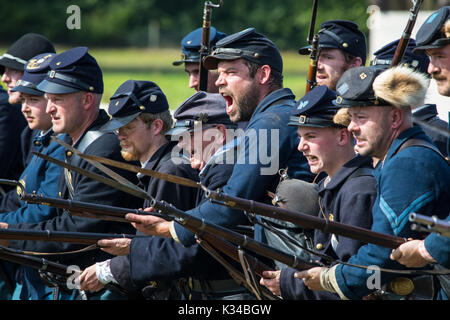 KENT, UK - 28. AUGUST 2017: Schauspieler als Union Soldaten aus dem amerikanischen Bürgerkrieg posiert, an der militärischen Odyssey Re-enactment Veranstaltung im Detling, Kent, Stockfoto