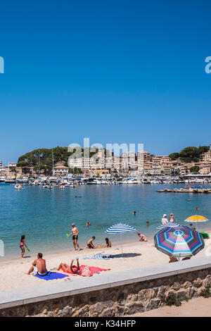 Sóller ist eine Stadt-, Hafen- und Gemeinde an der Westküste von Mallorca ist berühmt für seine Eisenbahn, auf den Balearischen Inseln in Spanien. Stockfoto