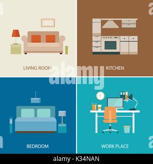 Einstellen der Innenarchitektur Zimmer Stock Vektor