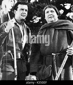 Die ABENTEUER DES ROBIN HOOD RICHARD GREENE als Robin Hood, ALEXANDER GUAGE als Friar Tuck die Abenteuer von ROBIN HOOD Stockfoto