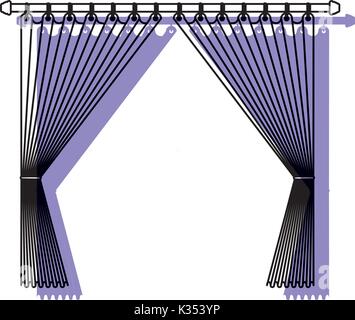 Vorhang geöffnet Dekorative der Zimmer in einem Pol Purple Aquarell Silhouette auf weißem Hintergrund Stock Vektor