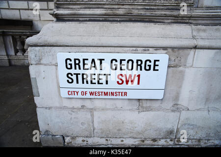 Vereinigtes Königreich, London, Westminster, Great George Street, SW1 Street Sign Stockfoto