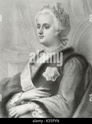 Katharina II. die Große (1729-1796). Kaiserin von ganz Rußland (1762-1796). Porträt. Gravur. Stockfoto
