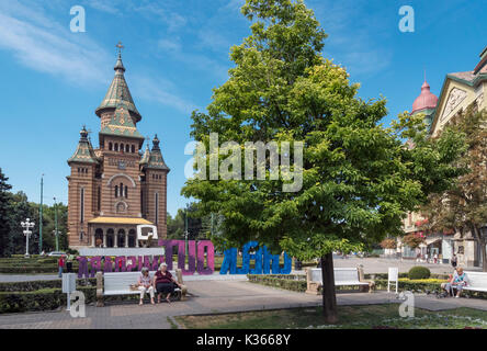 Timisoara Orthodoxe Kathedrale, Siegesplatz (Piata Victoriei), Rumänien Stockfoto