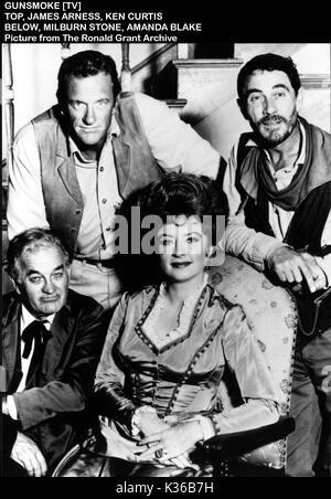 GUNSMOKE top JAMES ARNESS, KEN CURTIS unten MILBURN STONE, AMANDA BLAKE Stockfoto