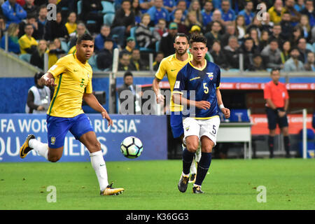 Porto Alegre, Brasilien. 31 Aug, 2017. PORTO ALEGRE, RS - 31.08.2017 - BRASILIEN - Ecuador - Casemiro do Brasil, bei einem Qualifikationsspiel für die Südamerikanische Qualifikation für die FIFA WM 2018, am Grêmio Arena statt, im Norden der Stadt von Porto Alegre, in der Nacht zum Donnerstag, 31. (Foto: Eduardo Carma/Foto Premium) Credit: Eduardo Carma/Alamy leben Nachrichten Stockfoto