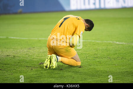 Oslo, Norwegen. 01 Sep, 2017. Norwegen, Oslo - September 1, 2017. Kamran Agayev (1) Aserbaidschan während der WM-Qualifikationsspiel zwischen Norwegen und Aserbaidschan an Ullevaal Stadion in Oslo gesehen. Credit: Gonzales Foto/Alamy leben Nachrichten Stockfoto