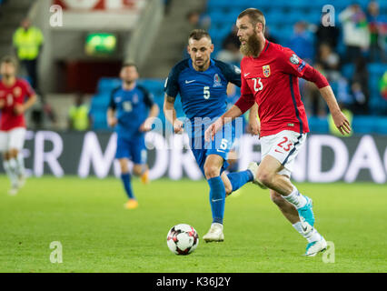 Oslo, Norwegen. 01 Sep, 2017. Norwegen, Oslo - September 1, 2017. Jo Inge Berget (23) Norwegen während der WM-Qualifikationsspiel zwischen Norwegen und Aserbaidschan an Ullevaal Stadion in Oslo gesehen. Credit: Gonzales Foto/Alamy leben Nachrichten Stockfoto