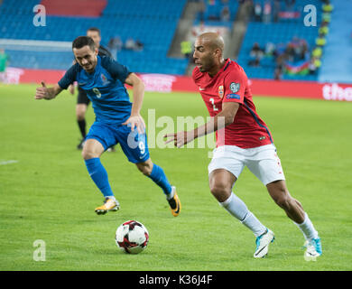 Oslo, Norwegen. 01 Sep, 2017. Norwegen, Oslo - September 1, 2017. Haitam Aleesami (2) Norwegen während der WM-Qualifikationsspiel zwischen Norwegen und Aserbaidschan an Ullevaal Stadion in Oslo gesehen. Credit: Gonzales Foto/Alamy leben Nachrichten Stockfoto