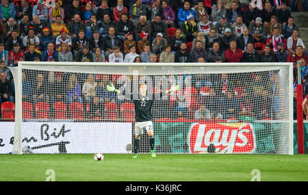 Prag, Tschechische Republik. 01 Sep, 2017. FIFA WM 2018 Qualifikation, Prag, September 01, 2017 Treber - Andre TER STEGEN, TW DFB 22 FIFA WM 2018 Qualifikation Gruppe C, Tschechische Republik - Deutschland 1-2 in Prag, Tschechische Republik, September 01, 2017 Credit: Peter Schatz/Alamy leben Nachrichten Stockfoto