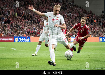 Kopenhagen, Dänemark. 01 Sep, 2017. Dänemark, Kopenhagen - September 1, 2017. Kamil Glik (15) von Polen während der WM-Qualifikationsspiel zwischen Dänemark und Polen bei Telia Parken in Kopenhagen gesehen. Credit: Gonzales Foto/Alamy leben Nachrichten Stockfoto