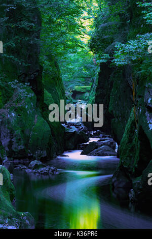 Die mystischen und magischen Fairy Glen oder Waliser Ffos Noddun in der verborgenen tiefe Schlucht des Flusses Conwy in Nord Wales in der Nähe von Betwys-y-Coed Stockfoto