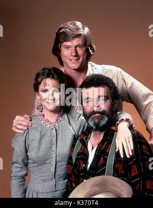 Das kleine Haus in der Prärie NBC TV MELISSA GILBERT als Laura Ingalls, DEAN BUTLER als Almanzo Butler, VICTOR FRENCH, wie Jesaja Edwards Stockfoto