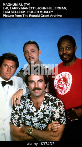 MAGNUM PI L-R, LARRY MANETTI, John HILLERMAN, Tom Selleck, ROGER MOSLEY Stockfoto