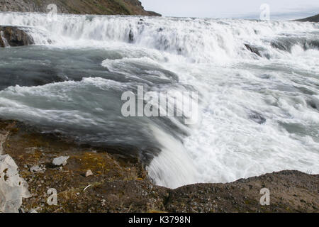 Blick auf den Wasserfall Gullfoss im Südwesten von Island. Stockfoto