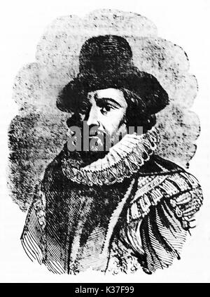 Die Hälfte Körper rauhes Portrait von Francis Bacon (1561 - 1626), englischer Philosoph und Staatsmann. Alte Illustration von Jackson auf Magasin Pittoresque Paris 1834 veröffentlicht. Stockfoto