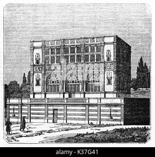 Alte Ansicht von Maison de Francois I (in Fontainebleau, in Champs Elisees 1826 transportiert gebaut, nicht mehr am heutigen Tage existiert). Alte Illustration von unbekannter Autor, Hrsg. auf Magasin Pittoresque, Paris, 1834 Stockfoto