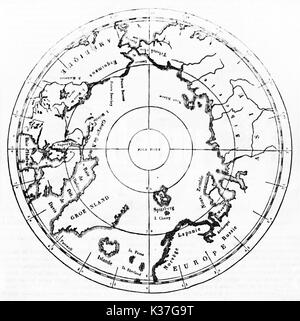 Alte Karte von North Pole isoliert. Alte Illustration von unbekannter Autor, auf Magasin Pittoresque, Paris, 1834 veröffentlicht. Stockfoto