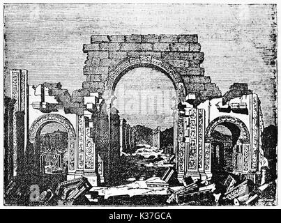 Palmyra monumentalen Bogen, Syrien, mit seinem typisch arabischen Architektur Formen (vor kurzem zerstört wird). Alte Illustration von unbekannter Autor, auf Magasin Pittoresque, Paris, 1834 veröffentlicht. Stockfoto