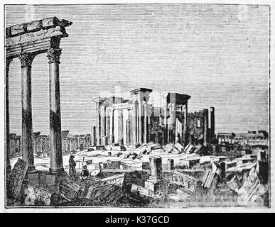 Alte Ansicht der Ruinen von Palmyra Temple von Bel, Syrien (vor kurzem zerstört wird). Alte Illustration von unbekannter Autor, auf Magasin Pittoresque, Paris, 1834 veröffentlicht. Stockfoto