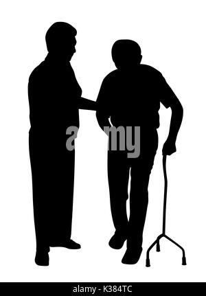 Behinderte Menschen gehen mit Frau Stockfoto