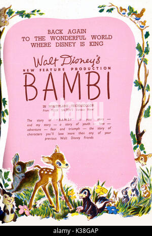 BAMBI POSTER Datum: 1942 Stockfoto
