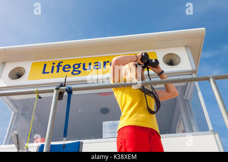 Rettungsschwimmer, Weymouth Beach, Dorset UK Stockfoto