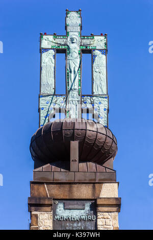 Der tschechischen Jugendstil, Cairn des Friedens (mohyla Míru) an Pracky Kopec Hügel zu den gefallen in der Schlacht von Austerlitz. Der Tschechischen Republik Stockfoto