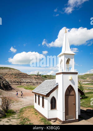 Der berühmte kleine Kirche in drumheller, Alberta, Kanada. Die Kapazität der Kirche ist für 6 Personen und ist bei Touristen beliebt. Stockfoto