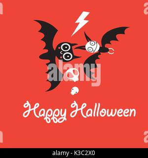 Grußkarte mit bunten Fledermäuse und Schädel für Halloween Stock Vektor