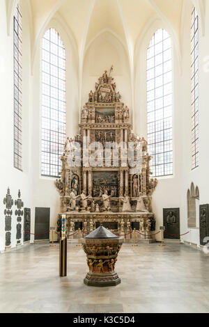 Alabaster Epitaph in der Morizkirche Coburg, Oberfranken, Bayern, Deutschland | Renaissance alabaster Epitaph, Morizkirche, Coburg, Obere Franc Stockfoto