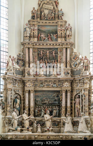 Alabaster Epitaph in der Morizkirche Coburg, Oberfranken, Bayern, Deutschland | Renaissance alabaster Epitaph, Morizkirche, Coburg, Obere Franc Stockfoto