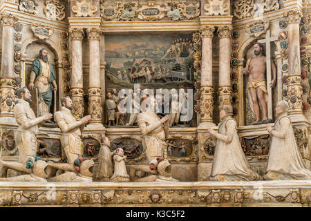 Alabaster Epitaph in der Morizkirche Coburg, Oberfranken, Bayern, Deutschland | Renaissance alabaster Epitaph, Morizkirche, Coburg, Obere Franc Stockfoto